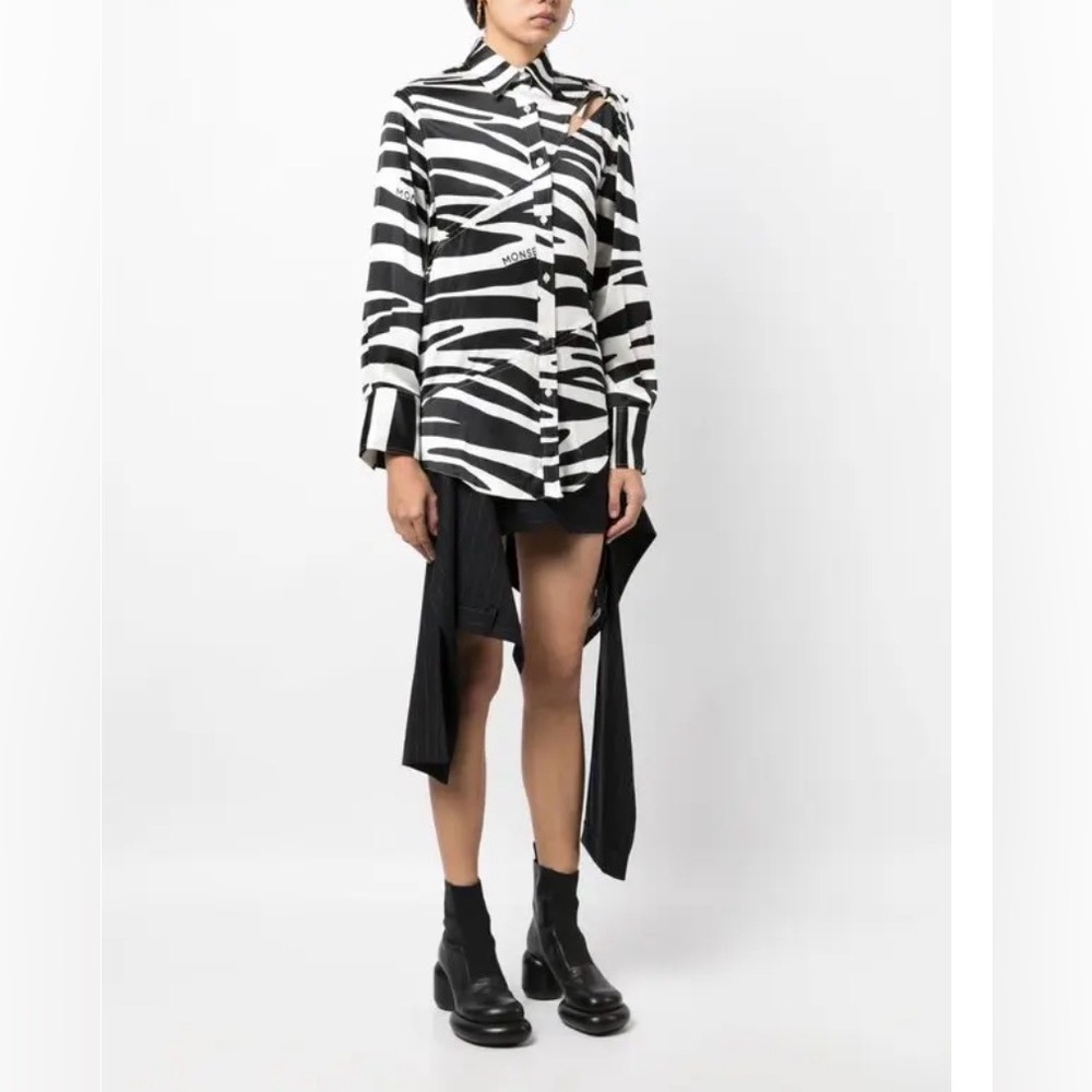 Monse zebra-print slashed-detail silk shirt